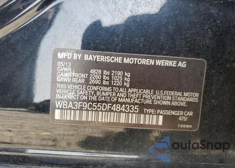 2013 BMW Activehybrid 3 из США, поврежденный, VIN WBA3F9C55DF484335